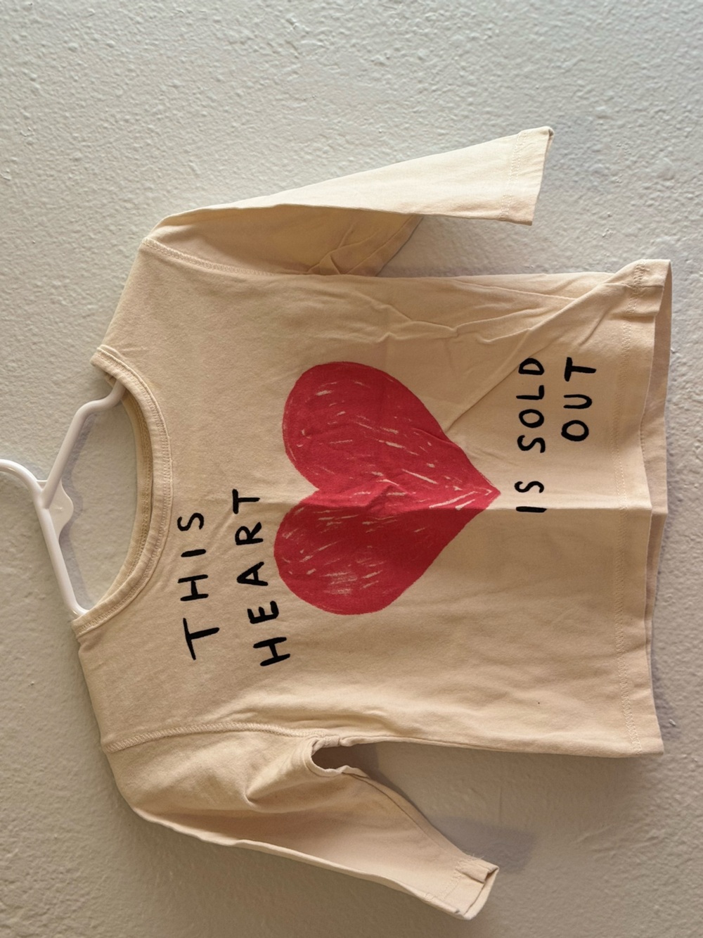 Zara Cream Long Sleeve Tee with Red Heart Graphic